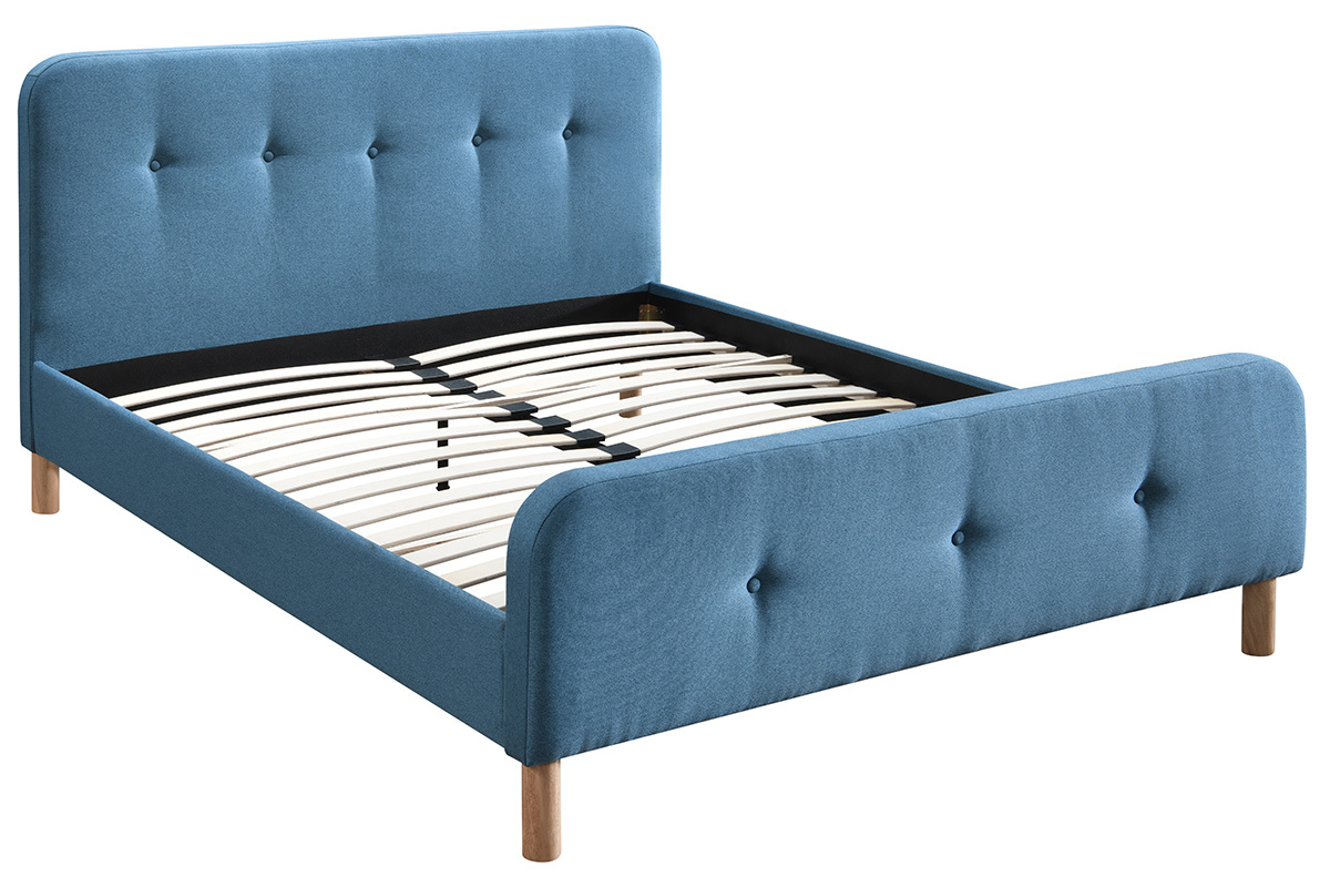 Lit 160 x 200 cm capitonn en tissu bleu canard ORLANE