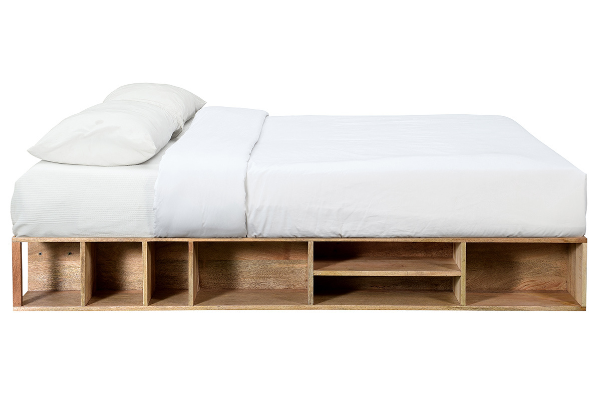 Lit 160 x 200 en manguier massif avec rangements DUMY