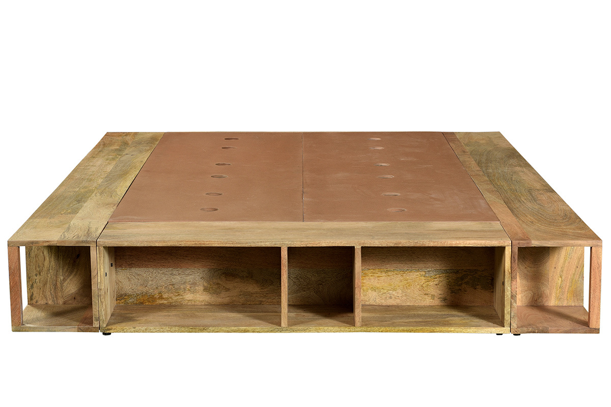 Lit 160 x 200 en manguier massif avec rangements DUMY