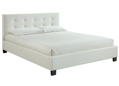 Lit 160 x 200 PU blanc capitonn&eacute; MARQUISE