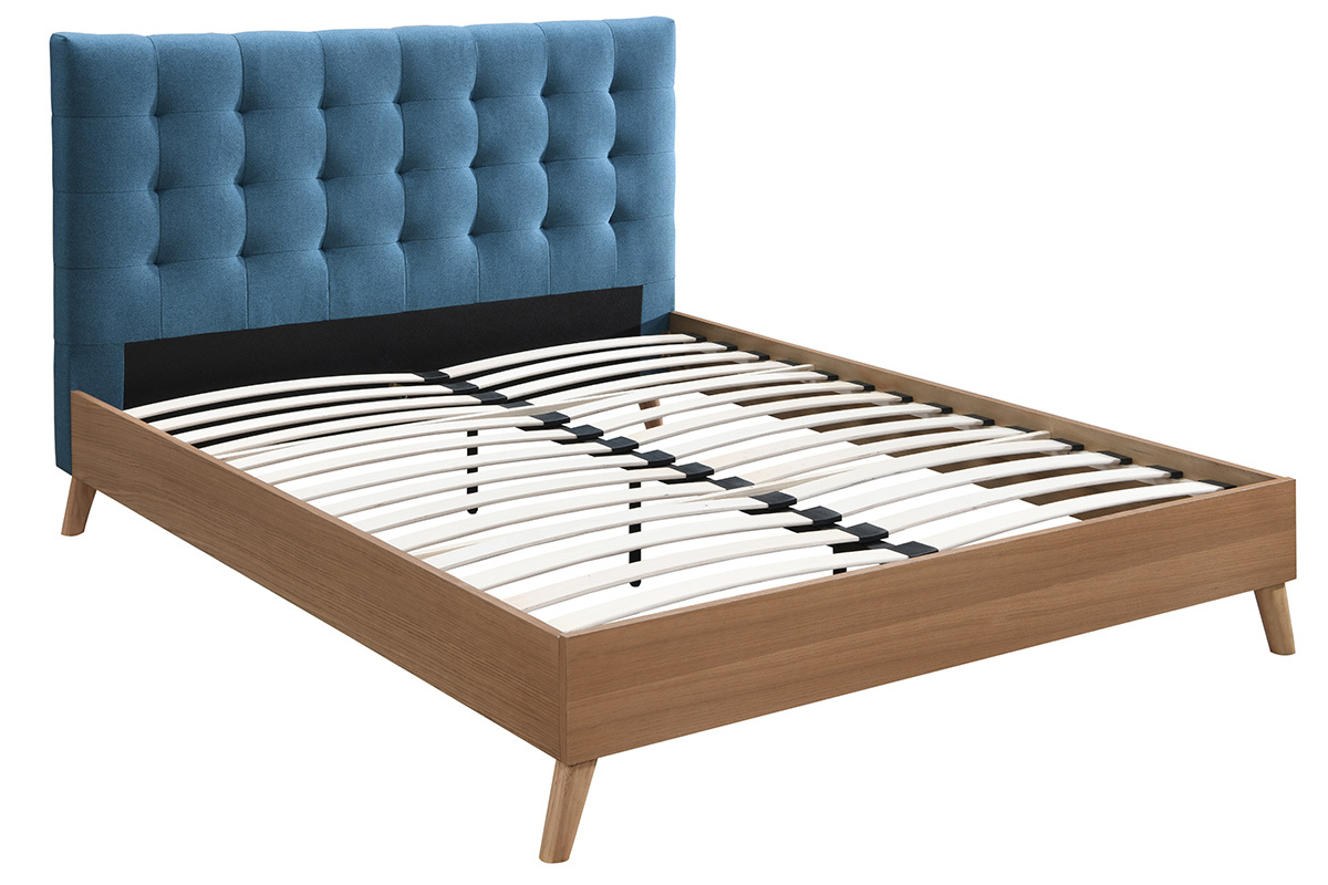 Lit 160x200 cm bois et bleu canard LYNN