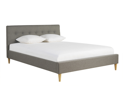 Lit 2 places 160x200 cm avec tête de lit en tissu gris clair LEONCE