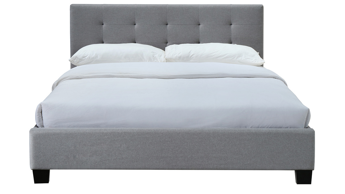 Lit 2 places 160x200 cm en tissu gris capitonn MARQUISE