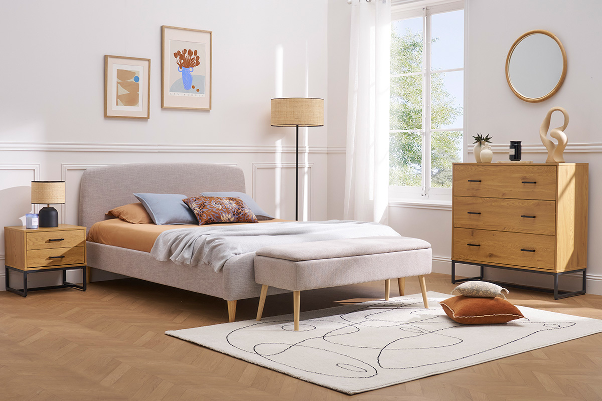 Lit 2 places 160x200 cm en tissu gris clair NIELS
