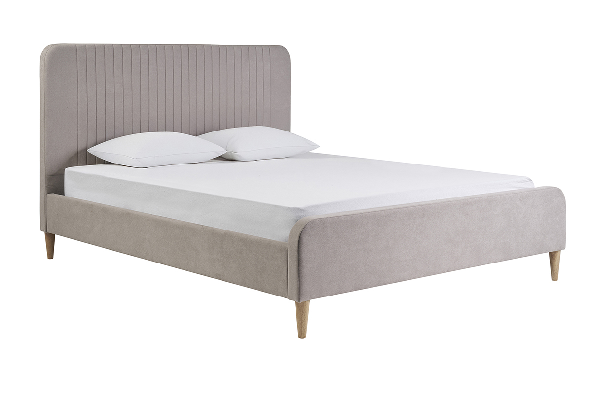 Lit 2 places 160x200 en tissu textur taupe LINDSAY
