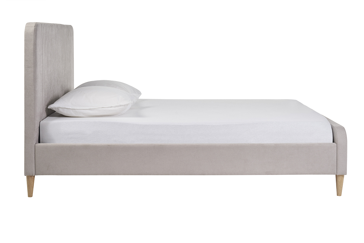 Lit 2 places 160x200 en tissu textur taupe LINDSAY