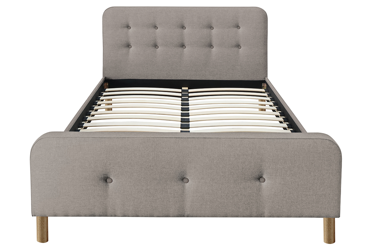 Lit 2 places 160x200cm en tissu beige capitonn� HOLSEN