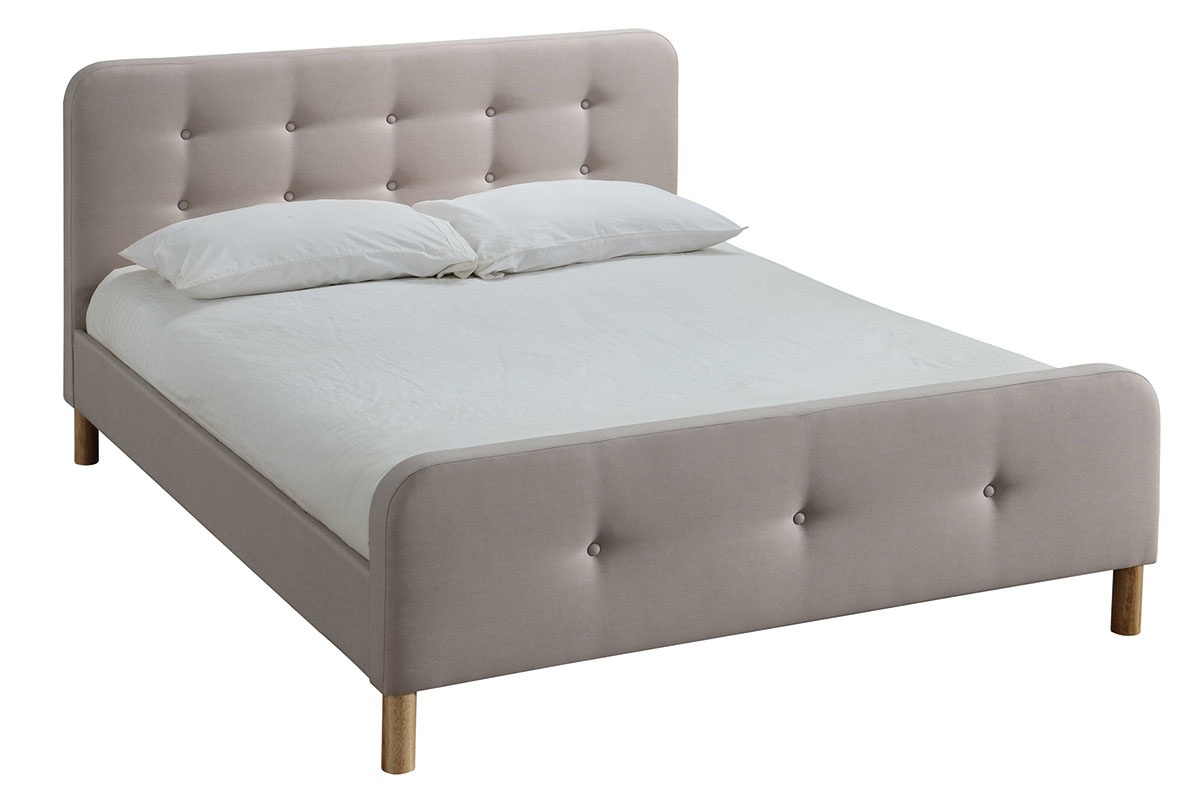 Lit 2 places 160x200cm en tissu beige capitonn� HOLSEN