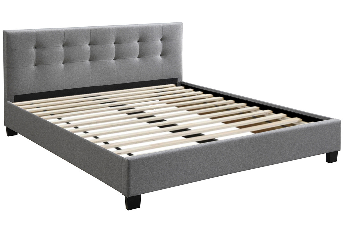 Lit 2 places 180x200 cm en tissu gris capitonné MARQUISE