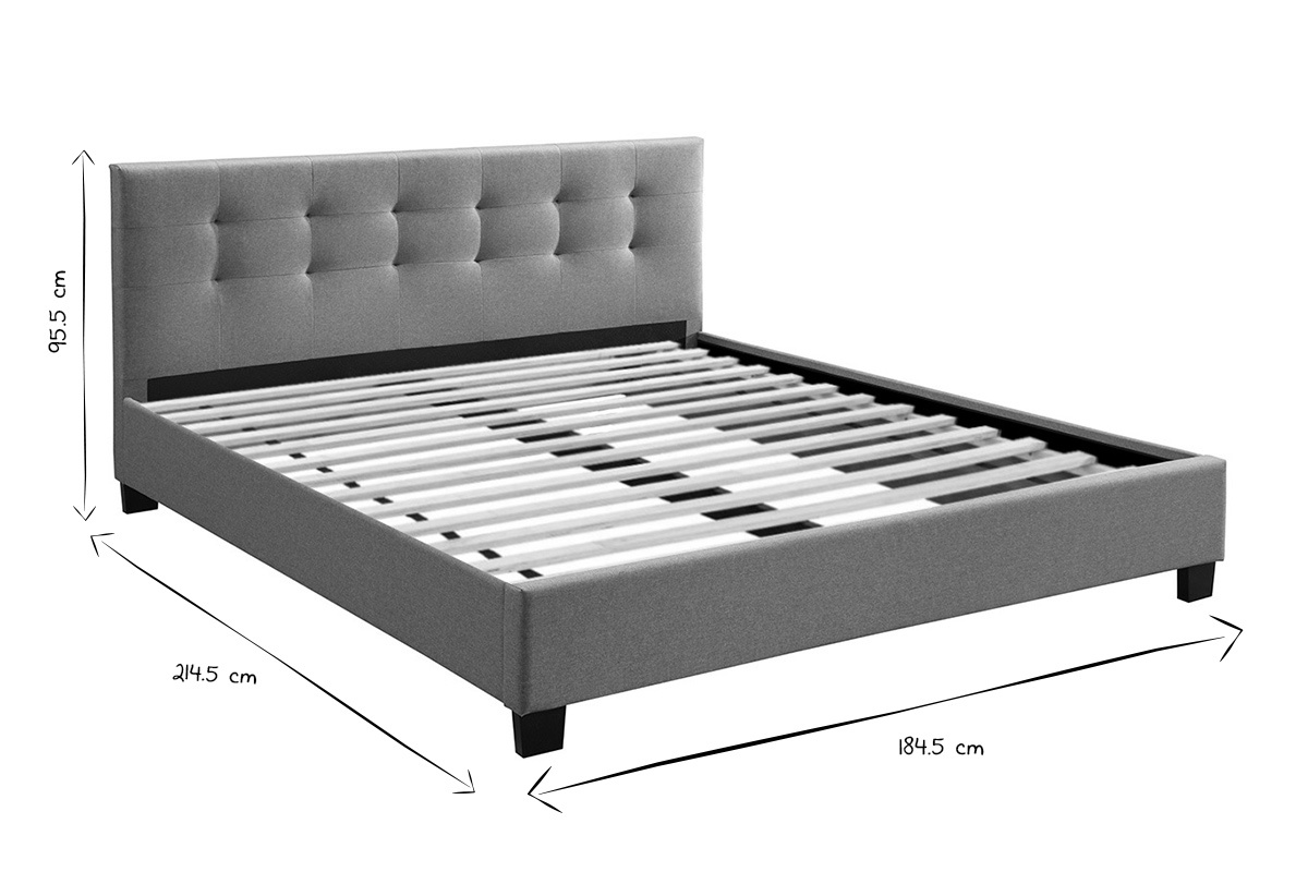 Lit 2 places 180x200 cm en tissu gris capitonné MARQUISE