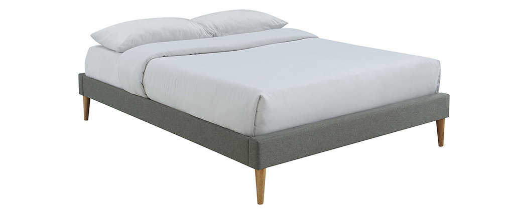 Lit adulte 160 x 200 cm avec sommier en tissu gris AYO