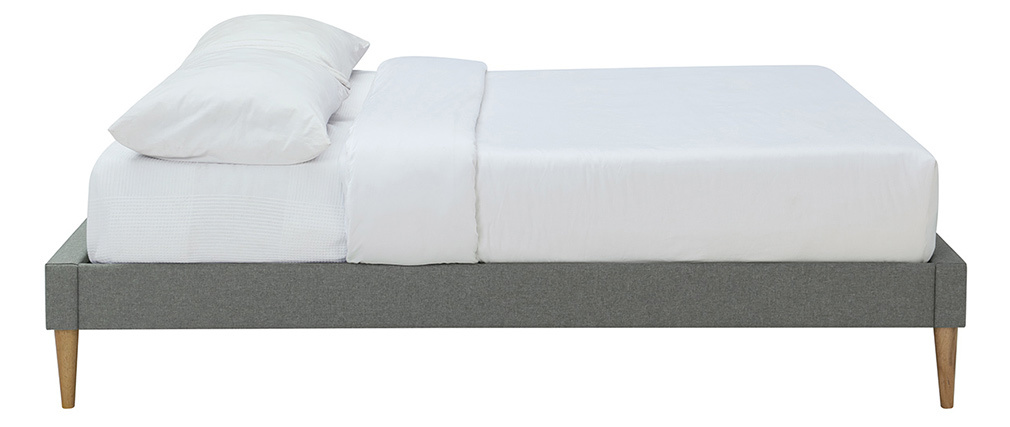 Lit adulte 160 x 200 cm avec sommier en tissu gris AYO