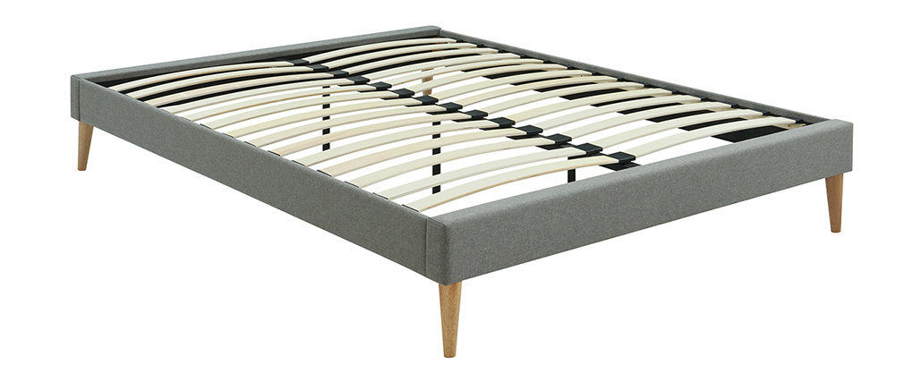 Lit adulte 160 x 200 cm avec sommier en tissu gris AYO