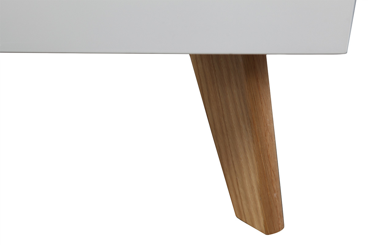 Lit adulte 160x200 cm blanc brillant et fr�ne MELKA