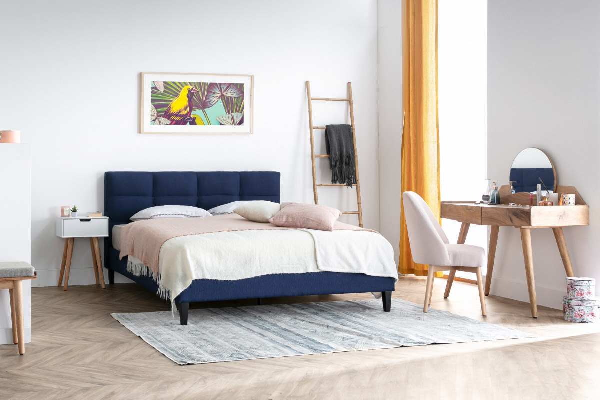 Lit adulte 160x200 cm bleu fonc EMERY
