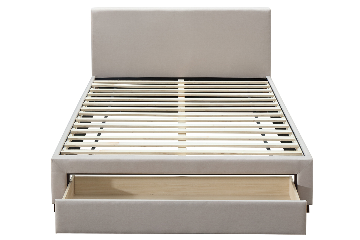 Lit adulte 160x200 cm en tissu gris avec tiroir TULLY