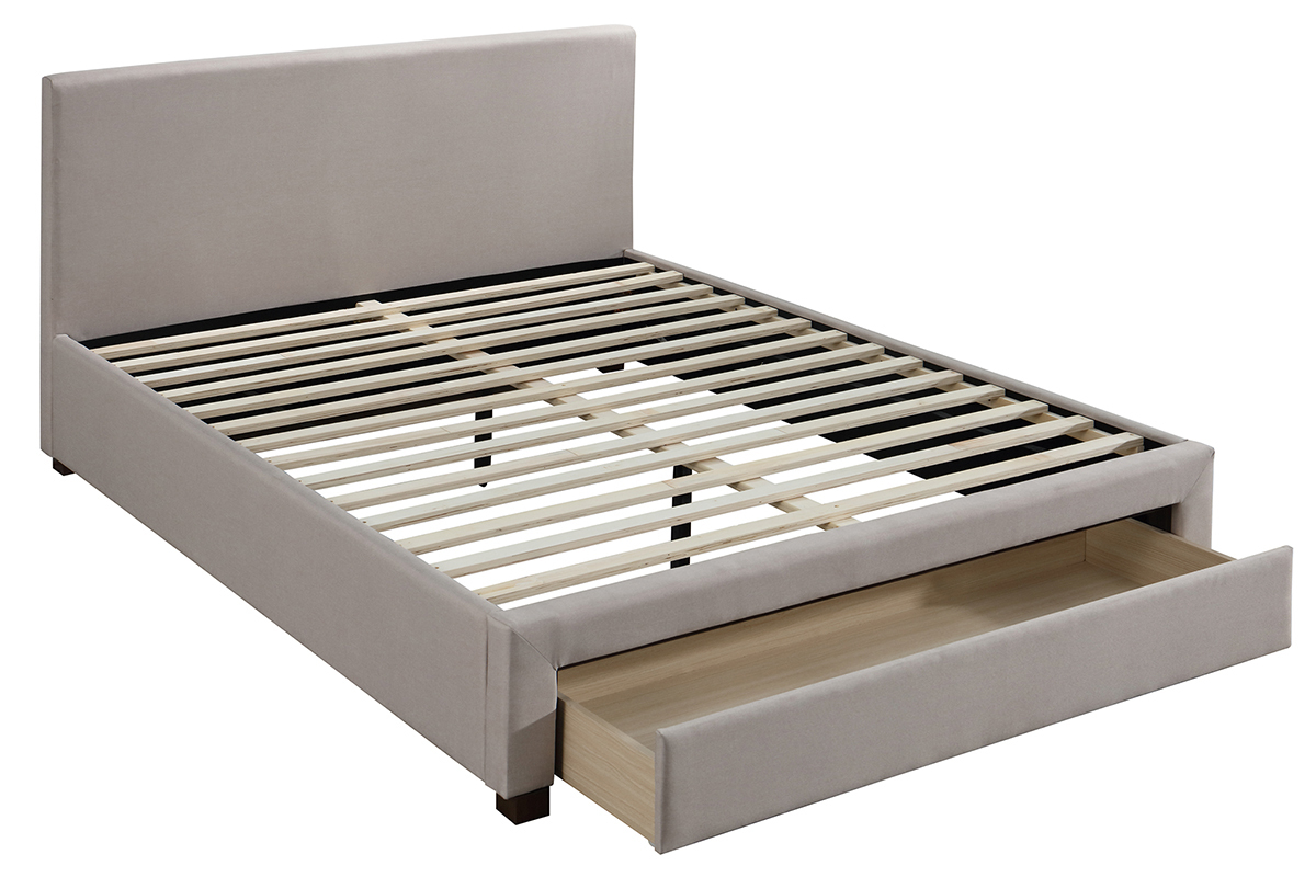 Lit adulte 160x200 cm en tissu gris avec tiroir TULLY