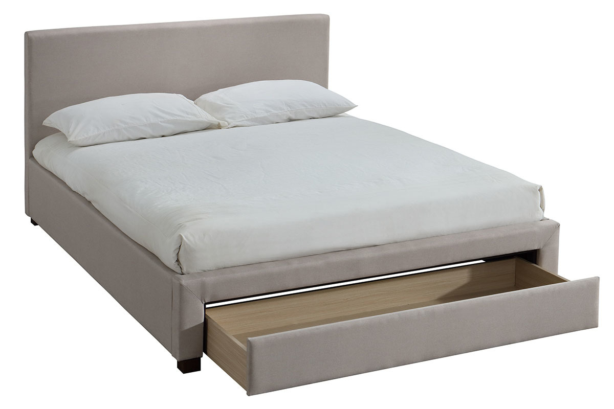 Lit adulte 160x200 cm en tissu gris avec tiroir TULLY