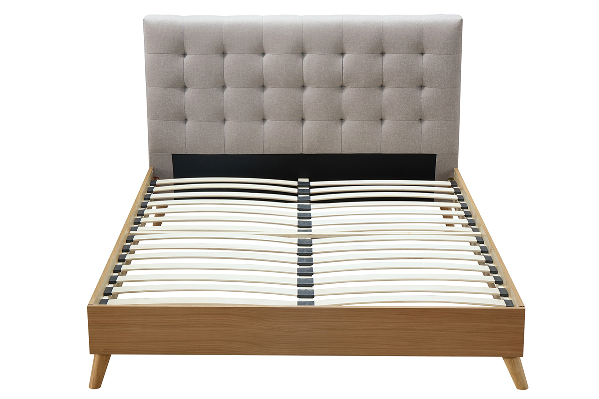 Lit adulte scandinave bois et tissu beige 140 x 200cm LYNN