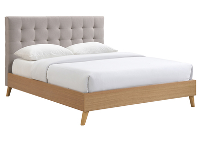 Lit adulte scandinave bois et tissu beige 160 x 200cm LYNN