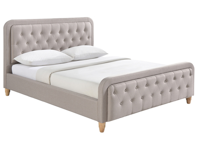 Lit capitonn&eacute; tissu beige 160 x 200cm KRISTEN