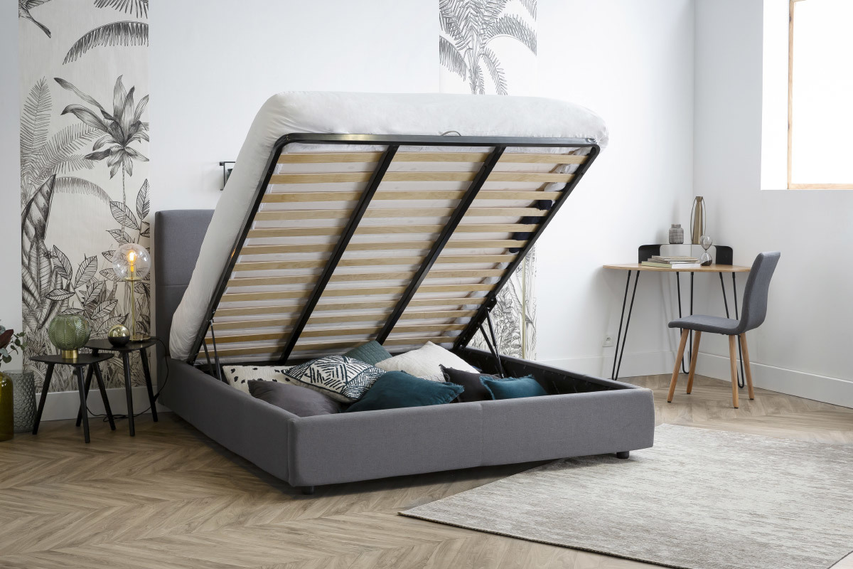 Lit coffre 160 x 200 cm en tissu gris SOGNO