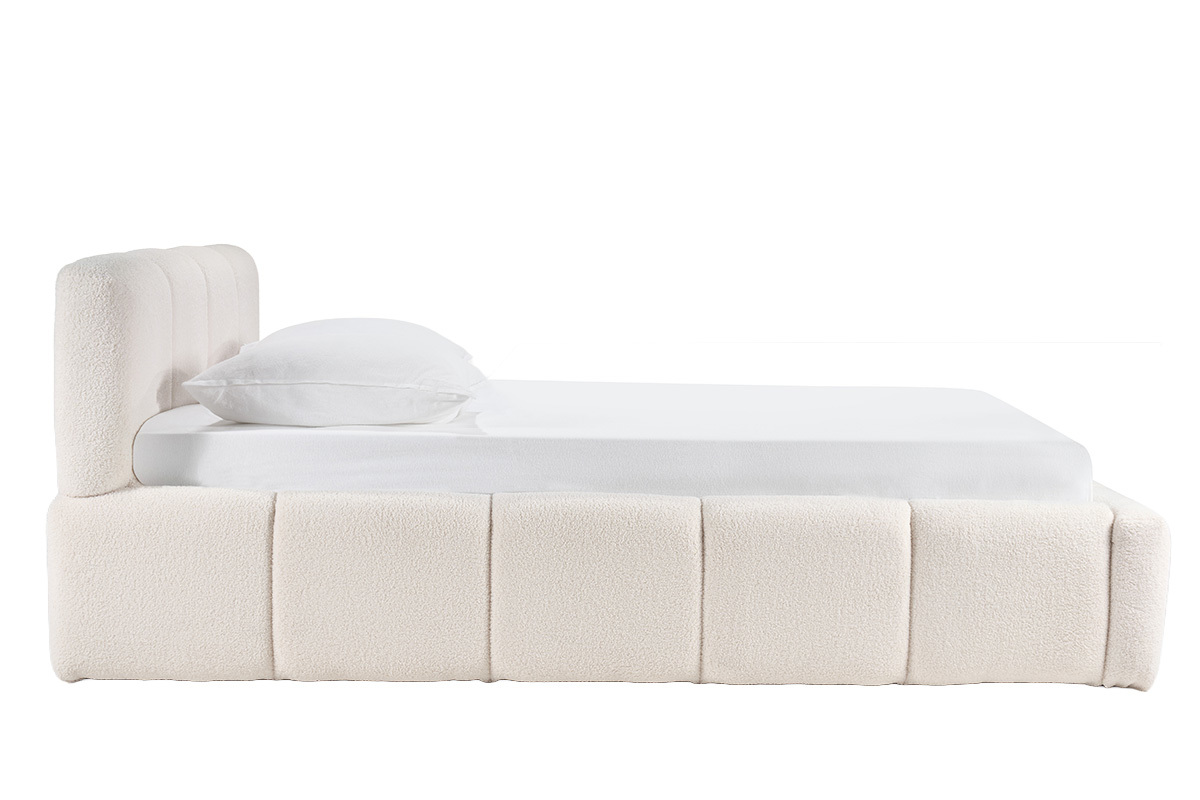 Lit coffre 2 places 160x200 cm en tissu laine boucl�e MOTTO