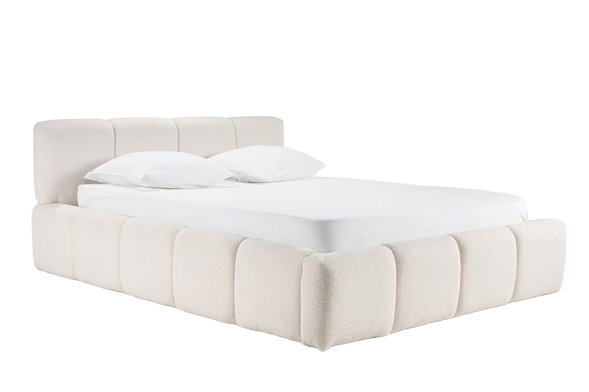 Lit coffre 2 places 160x200 cm en tissu laine boucl�e MOTTO