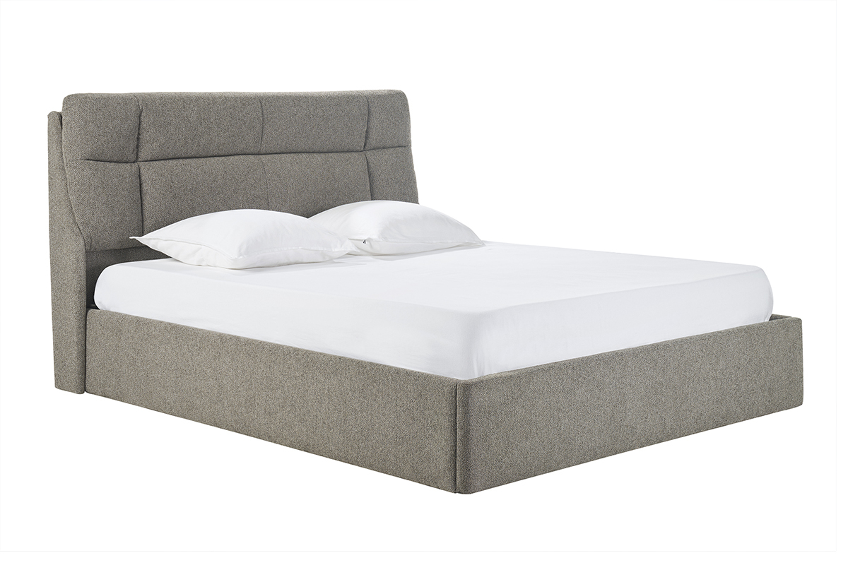 Lit coffre 2 places 160x200 cm en tissu textur taupe HONO
