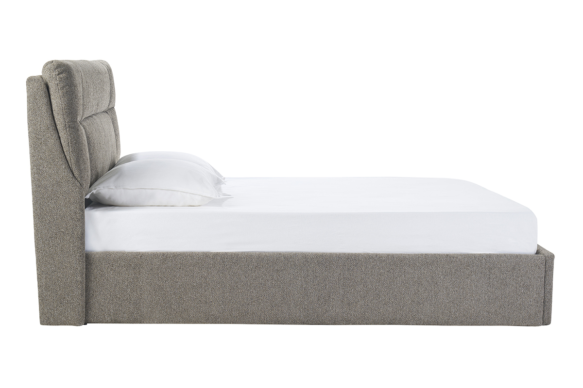 Lit coffre 2 places 160x200 cm en tissu textur taupe HONO