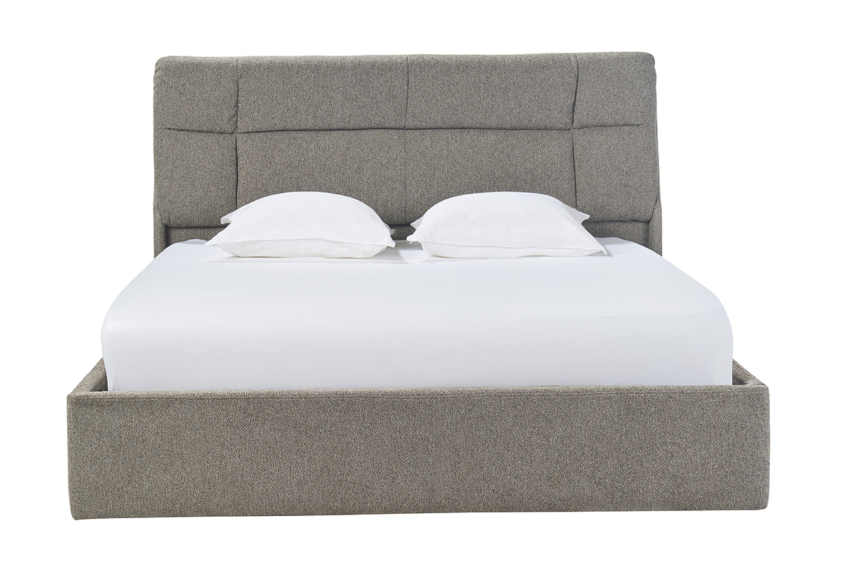 Lit coffre 2 places 160x200 cm en tissu textur taupe HONO