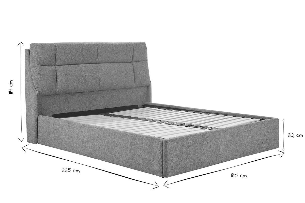 Lit coffre 2 places 160x200 cm en tissu textur taupe HONO