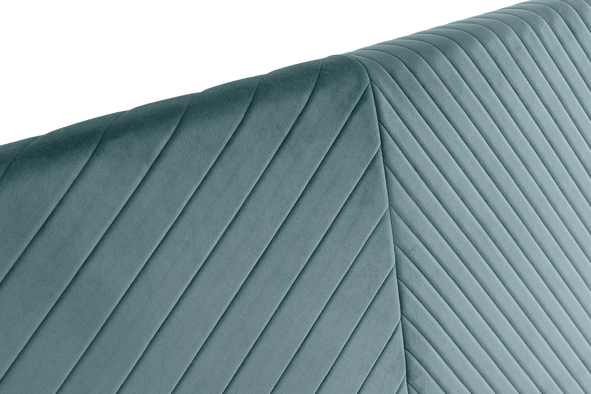 Lit coffre avec sommier et t�te de lit � motif en velours bleu paon 160 x 200 cm RIGA