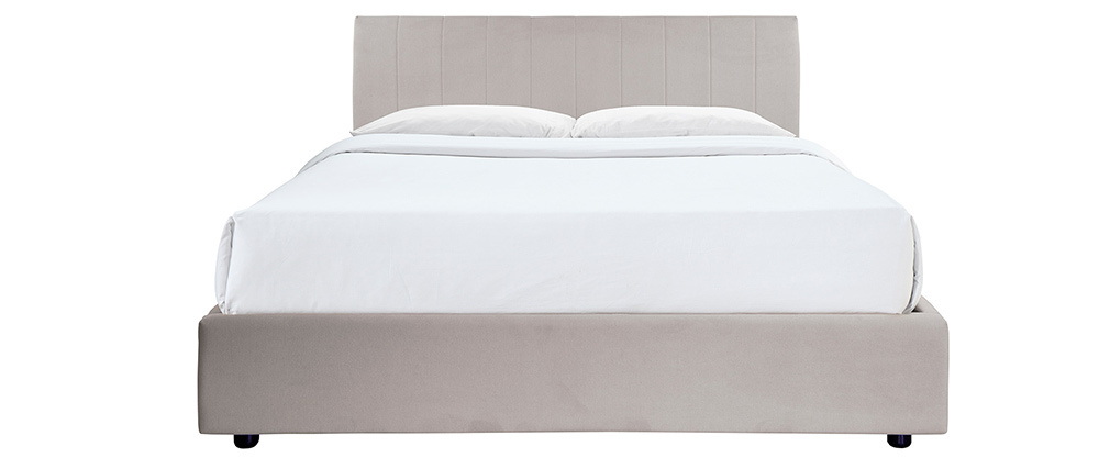 Lit coffre design 160 x 200 cm effet velours gris clair MACHA