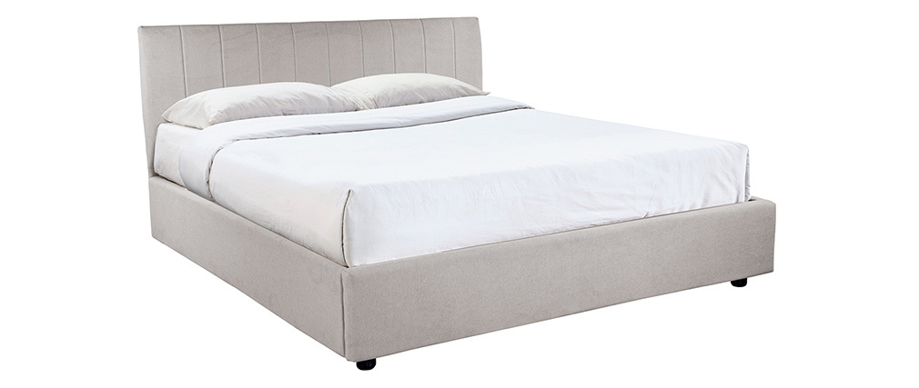 Lit coffre design 160 x 200 cm effet velours gris clair MACHA