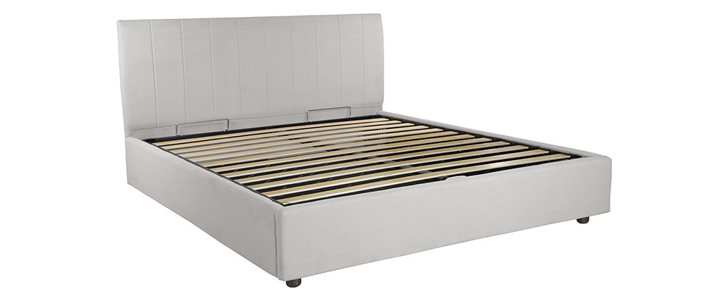 Lit coffre design 160 x 200 cm effet velours gris clair MACHA