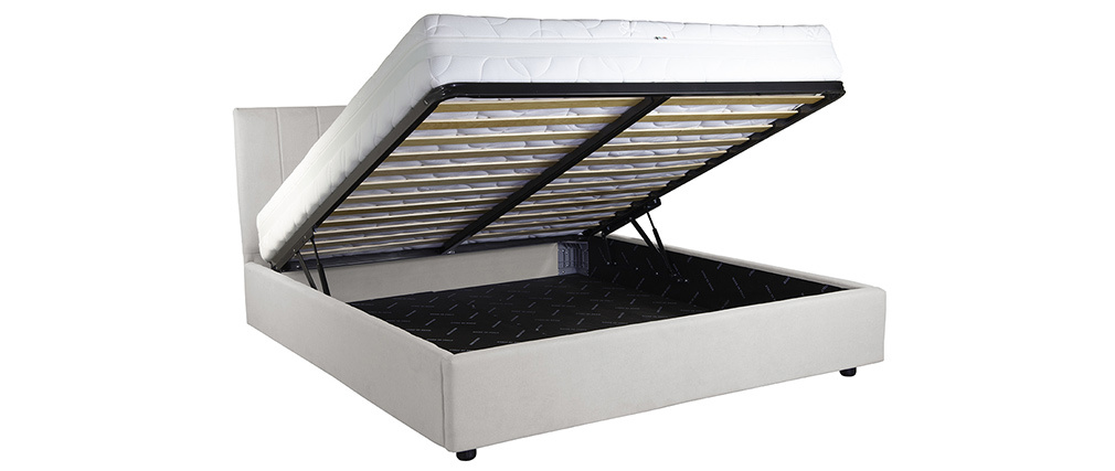 Lit coffre design 160 x 200 cm effet velours gris clair MACHA