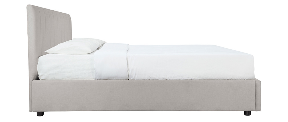 Lit coffre design 160 x 200 cm effet velours gris clair MACHA