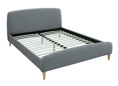 Lit design tissu gris et bois 160 x 200 NIELS