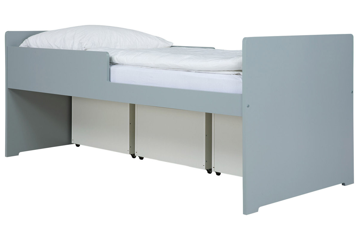 Lit enfant � tiroirs 90x190 cm bleu, blanc et gris JULES