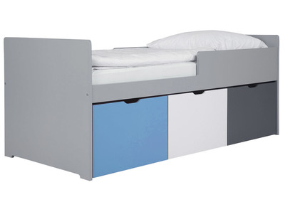 Lit enfant à tiroirs 90x190 cm bleu, blanc et gris JULES - Lit enfant à tiroirs 90x190 cm bleu, blanc et gris JULES