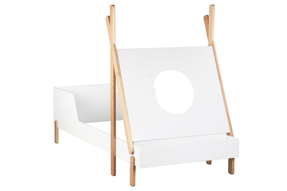 Lit enfant bateau blanc et bois clair TIMEHLO