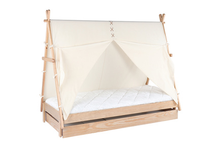 Lit enfant tipi avec rangement bois et coton naturel APACHE - Lit enfant tipi avec rangement bois et coton naturel APACHE