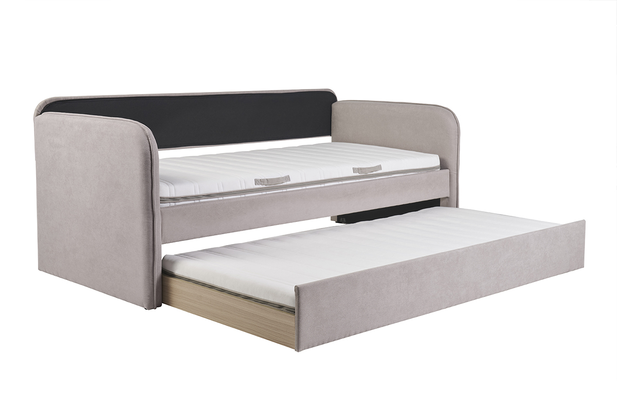 Lit gigogne en tissu taupe 90 x 190 cm EDISON