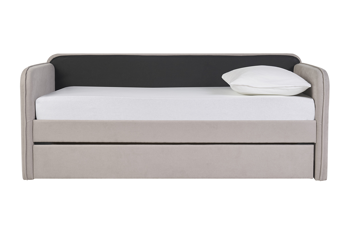 Lit gigogne en tissu taupe 90 x 190 cm EDISON