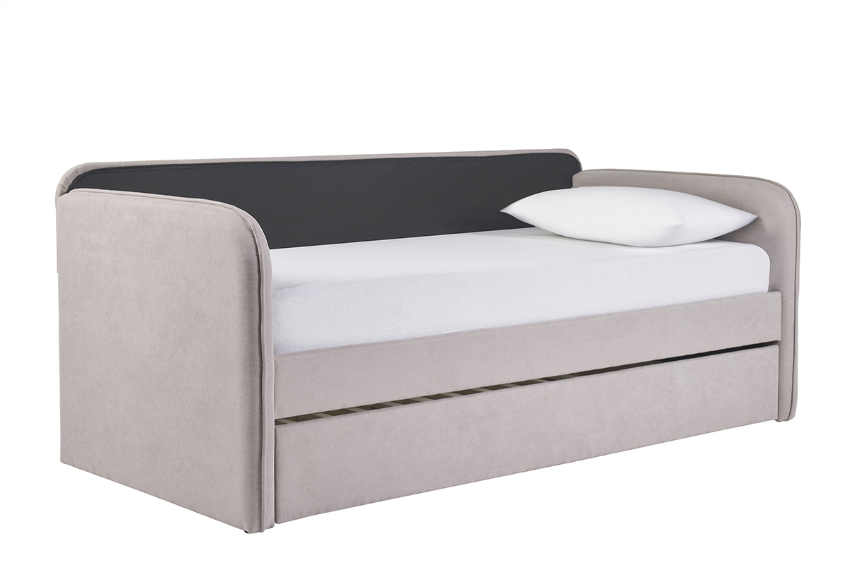 Lit gigogne en tissu taupe 90 x 190 cm EDISON