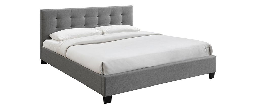 Lit King Size en tissu gris capitonn� 180 x 200 cm MARQUISE