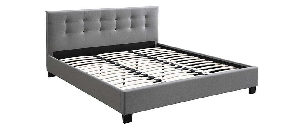 Lit King Size en tissu gris capitonn� 180 x 200 cm MARQUISE