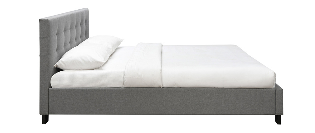 Lit King Size en tissu gris capitonn� 180 x 200 cm MARQUISE