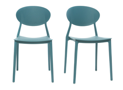 Lot de 2 chaises design bleu canard polypropyl&egrave;ne empilables ANNA